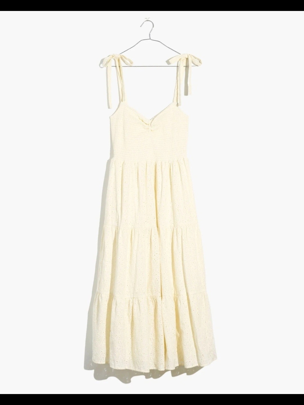 MADEWELL Eyelet Lucie Tie-Strap Tiered Midi Dress Off White Sz S Cotton Dress - Picture 3 of 4